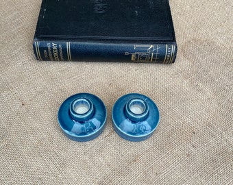 A lovely pair of Wade  blue china candleholders