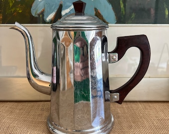 An original French vintage antique  chromed copper coffee pot with bakelite knob and handle
