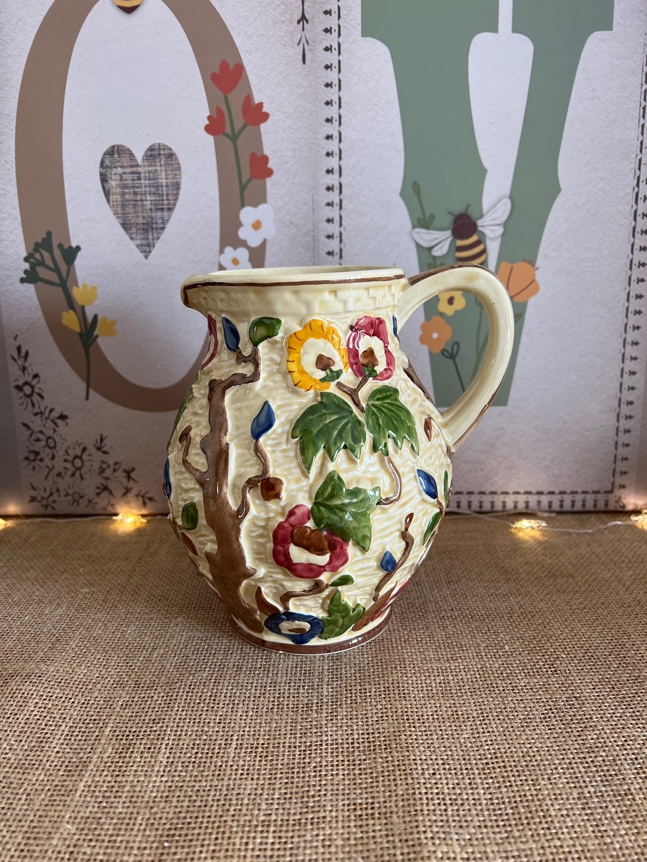 陶器花瓶希少なヴィンテージ H J Wood インディアンツリーデザイン 手描き