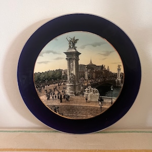 A delightful antique French Sarreguemines plate featuring Le Pont Alexandre - Paris