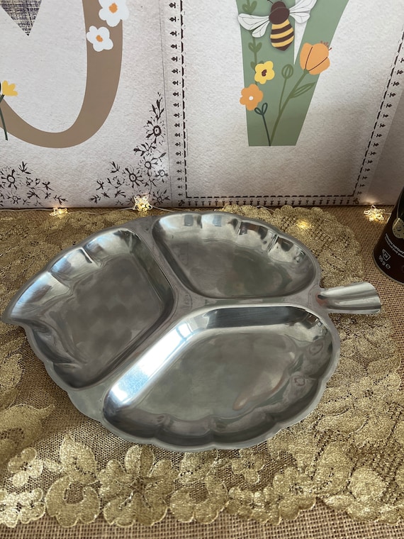 Vintage Three Part Compartment Stainless Steel Hors D'oeuvre Platter  Serving Tray 