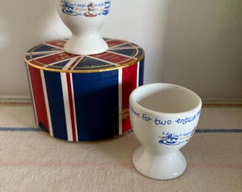 A beautiful pair of Fun ' Tea time for two' design egg cups