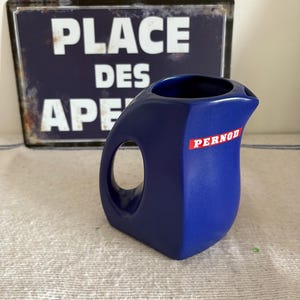An iconic  cobalt blue ironstone 1950s French vintage Pernod jug carafe