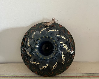A beautiful hand painted dark greeb  French antique  wall hanging cooking Kougelhopf, Bundt, Brioche cake mould