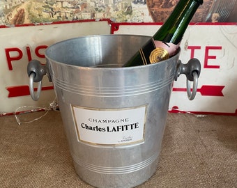 Large Vintage French Charles LAFITTE branded aluminium champagne ice bucket with two handles