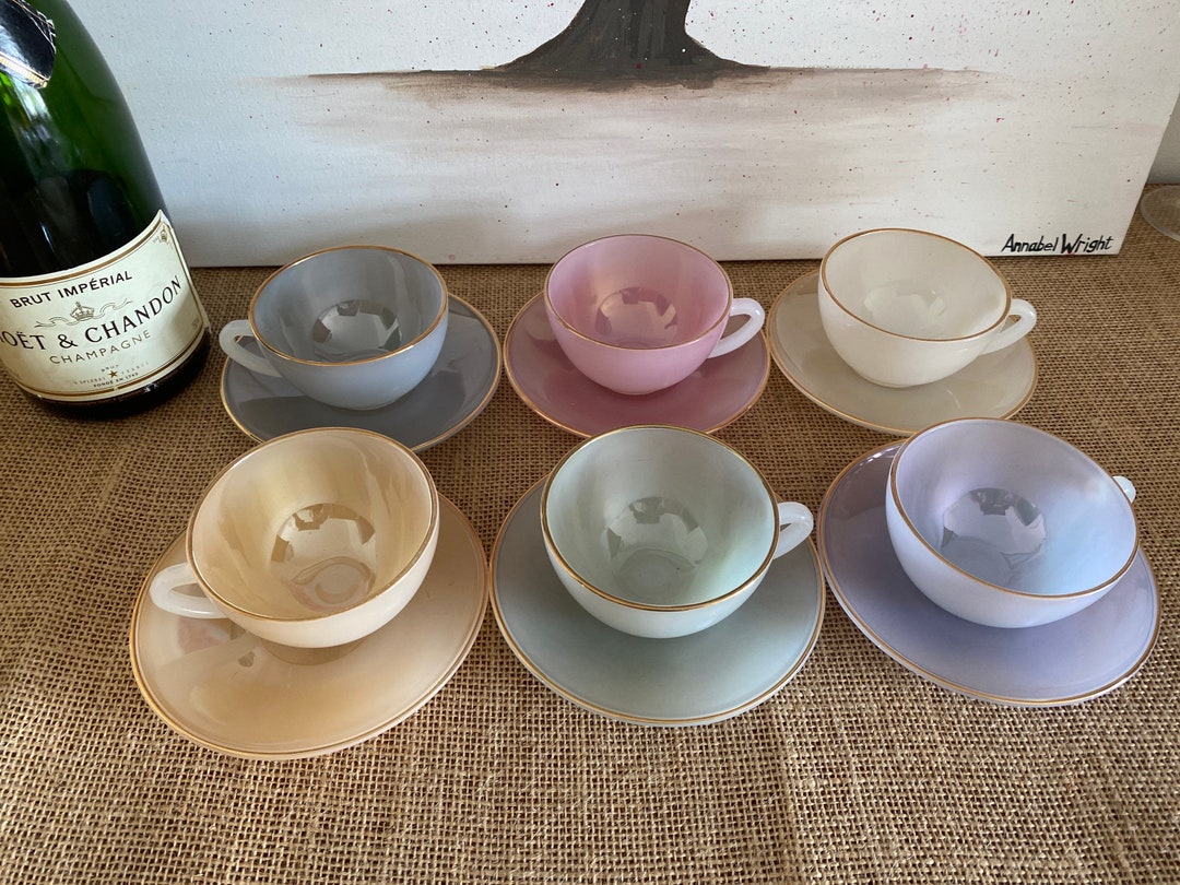 A Perfect Original 1950s Vintage Arcopal Harlequin Glass Tea Set