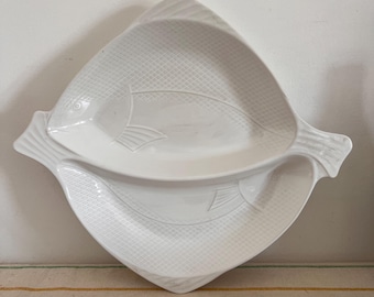 A large oval fish themed white porcelain large plate to use as platter or fish plate or to serve canapés