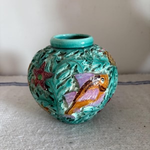 A unique gorgeous mid century Cerart Monaco submarine fish decor urn vase