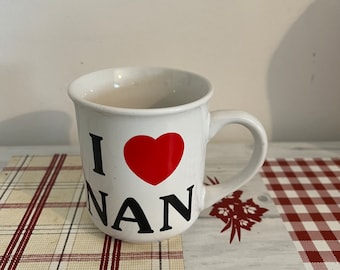 A retro I love Nan extra  ceramic white china mug with heart