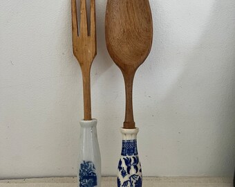 青と白の陶器で作られた東洋風のサラダサーバー - Etsy 日本