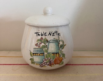 Vintage French Poubelle De Table Stoneware Table Bin With Lid and