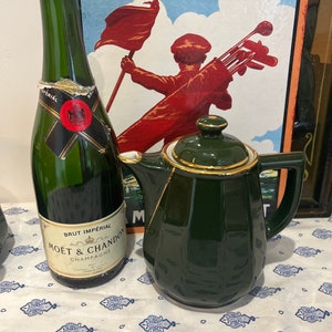 Vintage French Apilco large  green china coffee or pot with logo