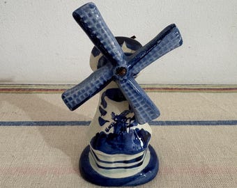 An antique Delft Blue  Dutch Holland china hand painted blue and white windmill ornament