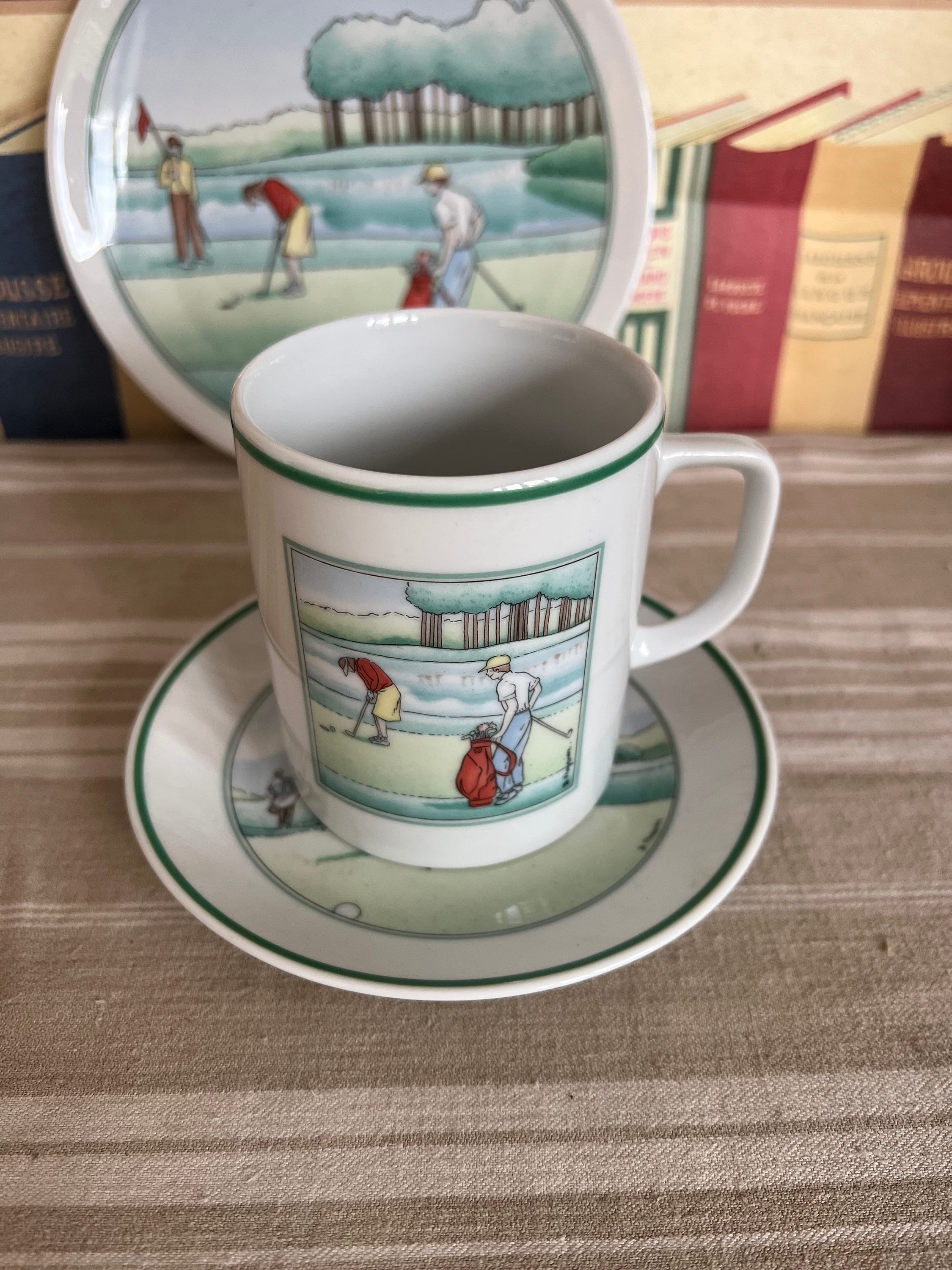 Vintage Apilco Golfing Scene Trio: Mug, Saucer & Plate - Etsy