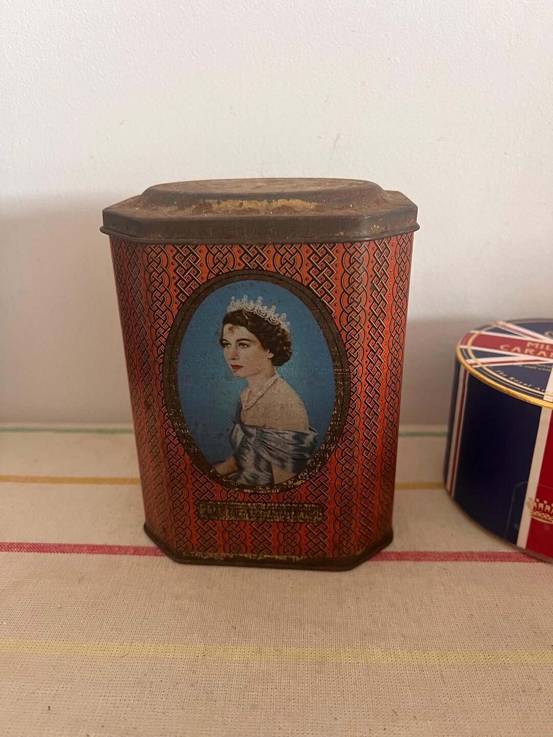 A Vintage Rowntree Metal Tea Caddy Container Commemorating the ...