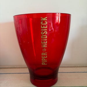 Large Vintage  French Piper Heidsieck  vibrant red ice bucket with gold lettering