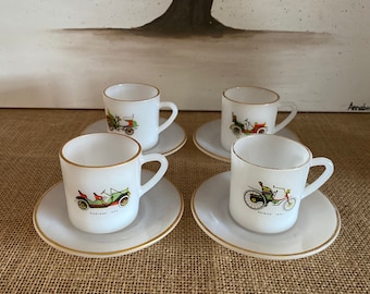 Vintage Arcopal Espresso Cup Set: 1950s Vehicle Design