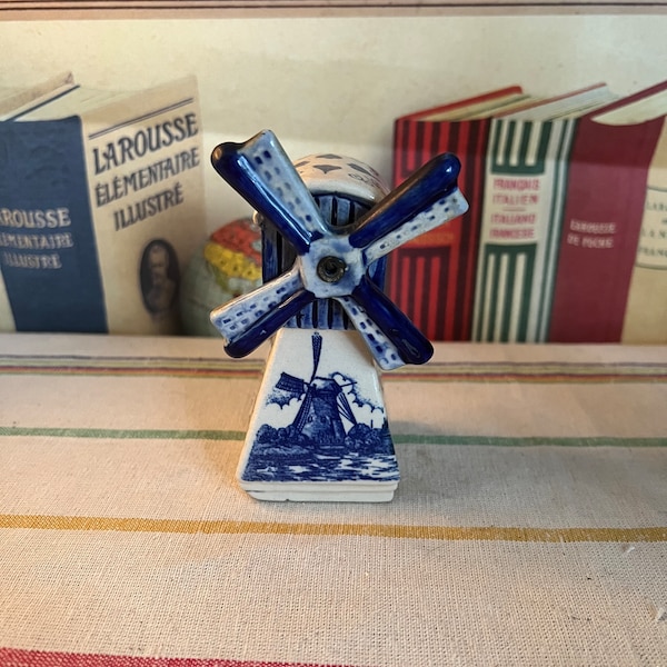 An antique Delft Blue  Dutch Holland china hand painted blue and white windmill ornament