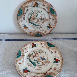 A  pair of rare Saint Amand Nord Timor pattern  8&quot; diameter transfer ware  ironstone plates