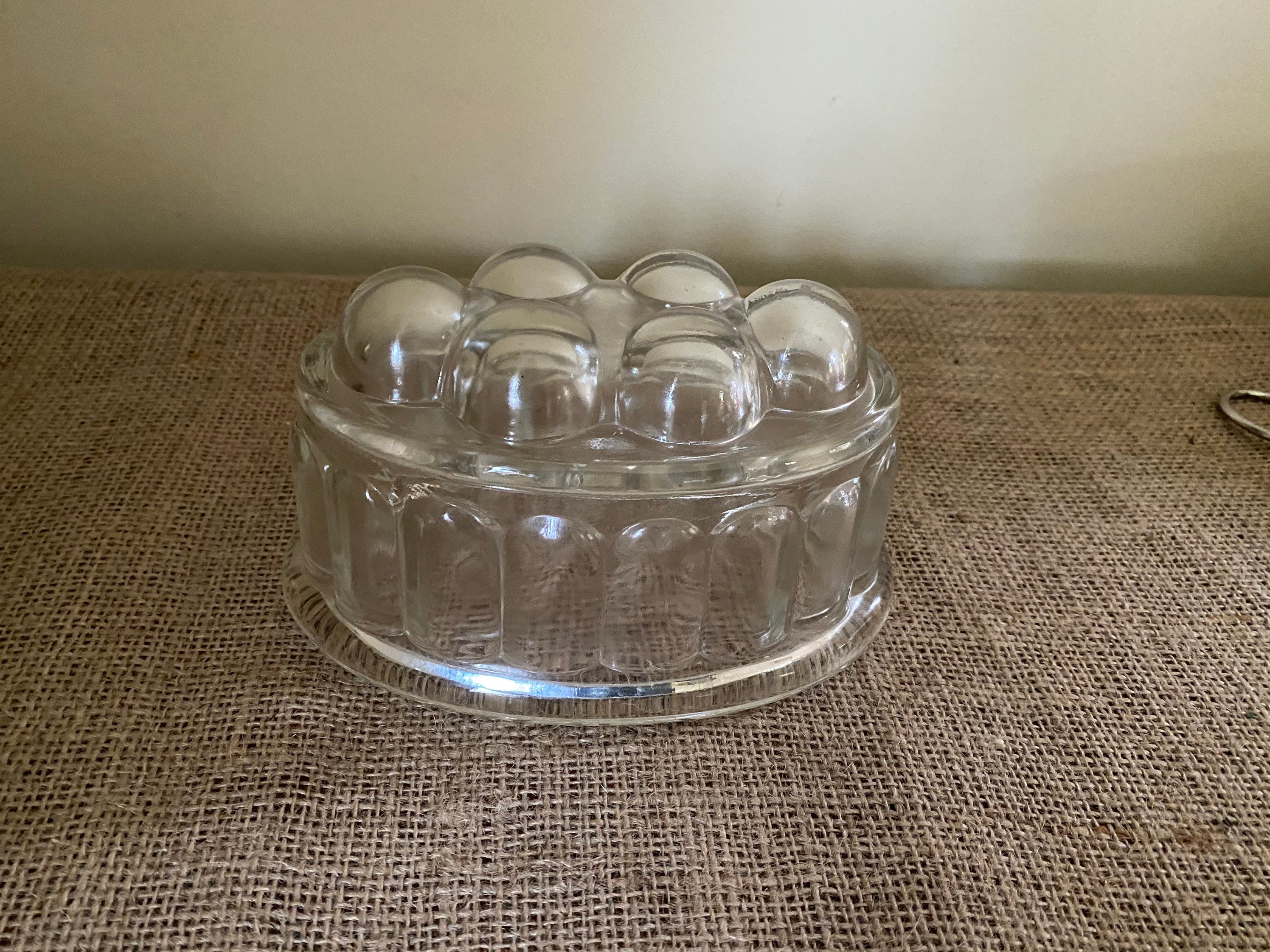 Ancien vase verre moulé transparent forme bulles décoration vintage