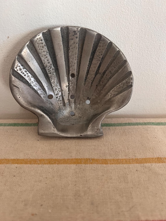 Porte-savon Ancien En Fonte émaillée - Forme Coquille Saint-Jacques - Bleu - Déco Salle De Bain