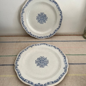 A magnificent pair of  19th century  French antique Gien blue and white ironstone 8.5&quot; dessert plates