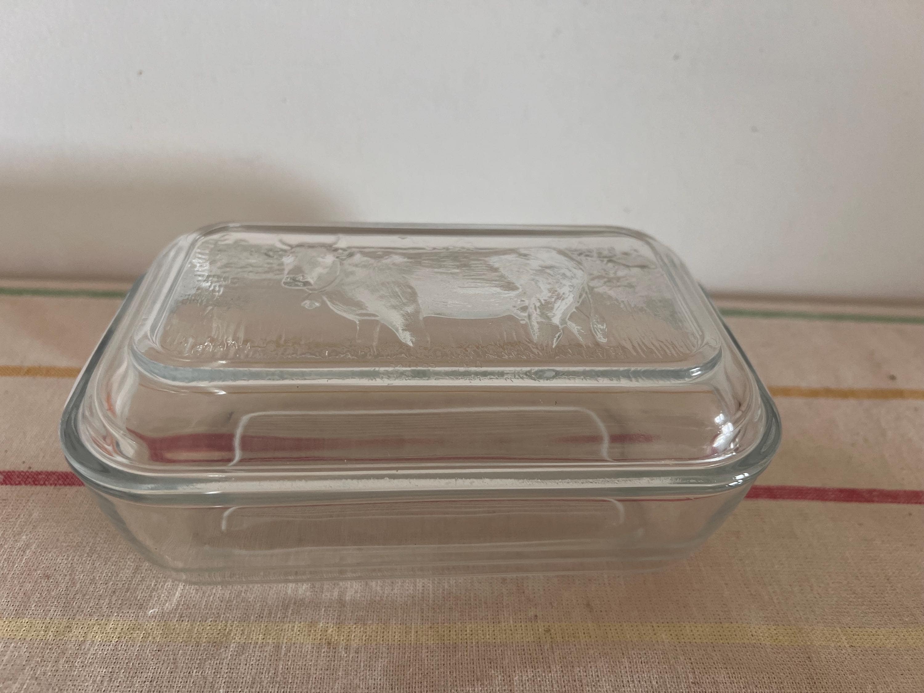 Beurrier Duralex Transparent - Anse Métal Doré - Vintage - Occasion