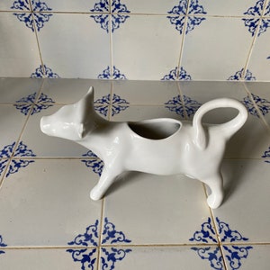 Vintage French Albert Pillivuyt, made in   France white porcelain cow creamer