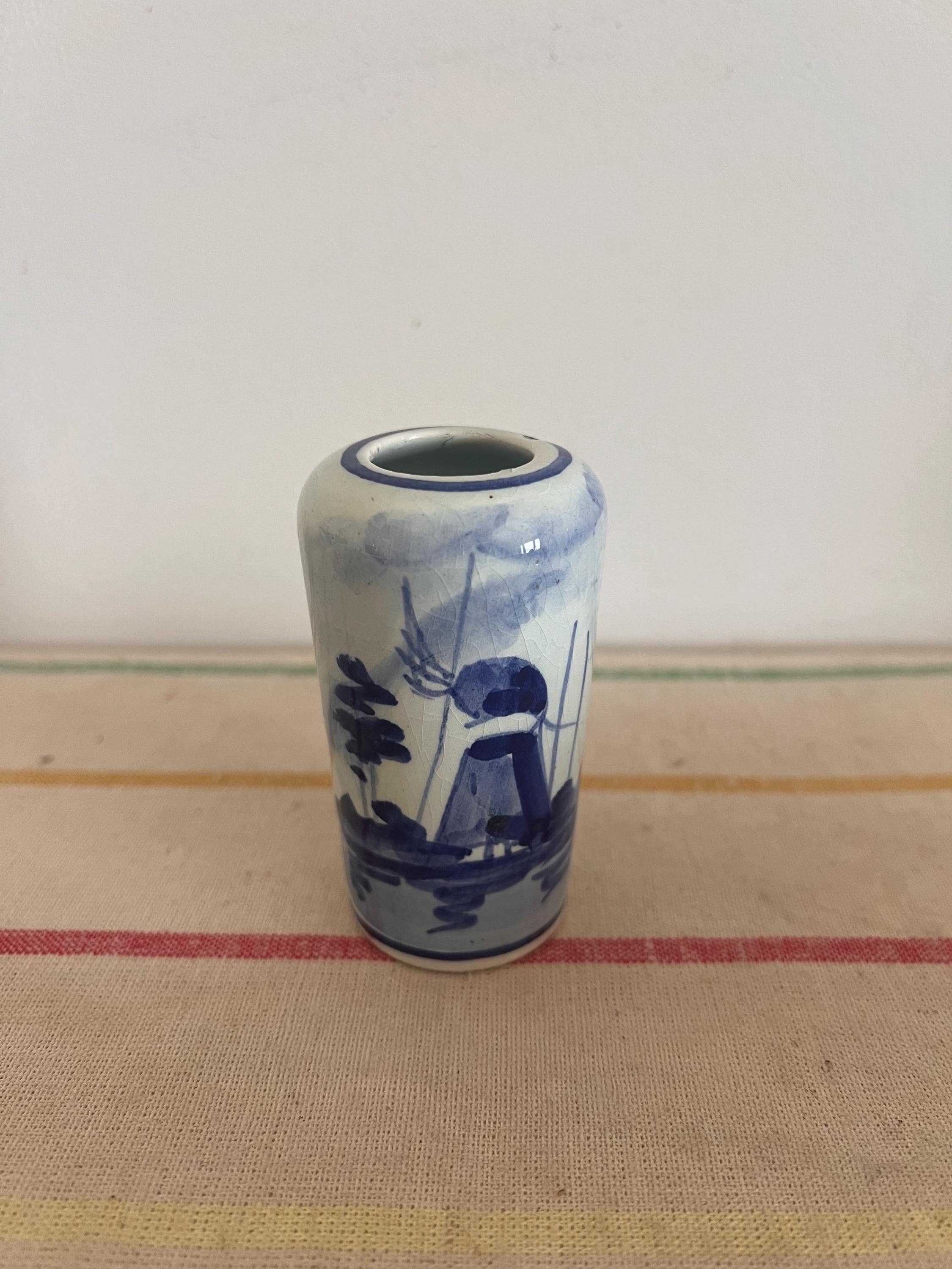 アンティークデルフトブルーミニチュア花瓶：手描きオランダホランド 
