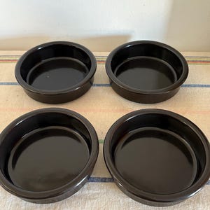 Set of four  fully glazed brown  oven proof ceramic crème brûlée, gratin  dishes