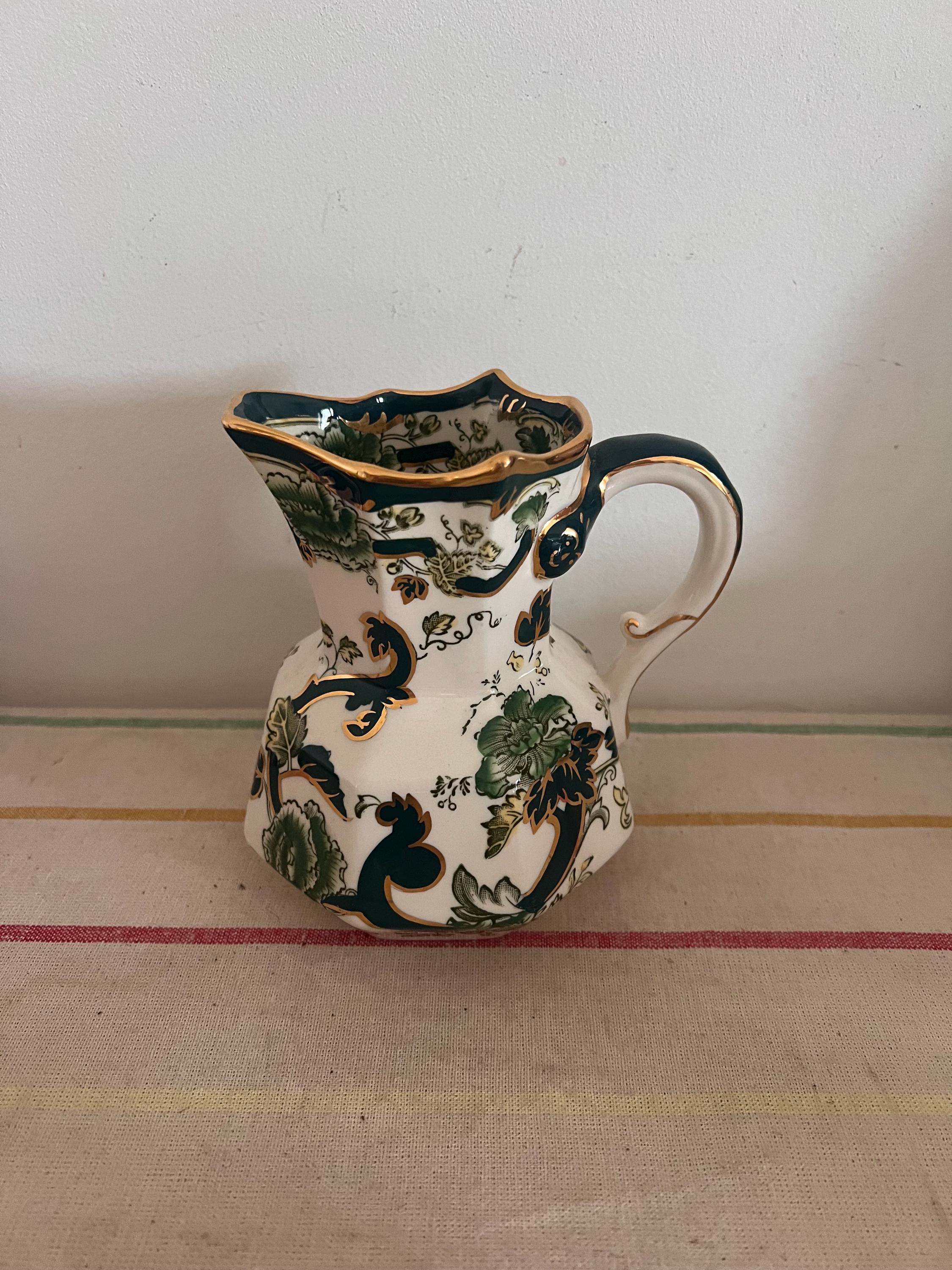 Beautiful Antique Mason’s Ironstone Chartreuse jug,  in emerald green and gold