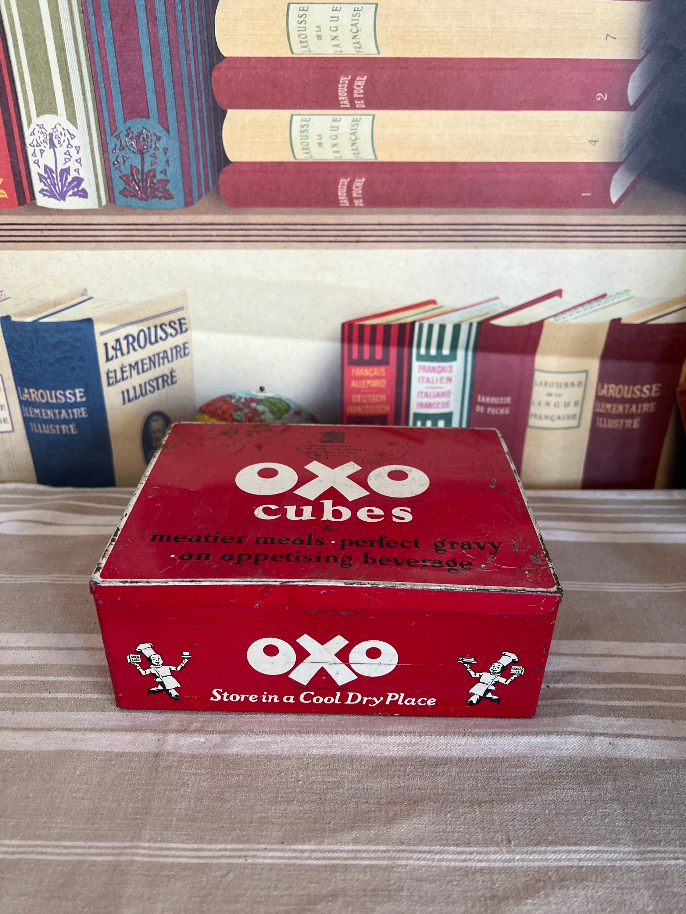 A Large Size Original Red Vintage OXO Cubes Tin From 1952 Lunchbox 