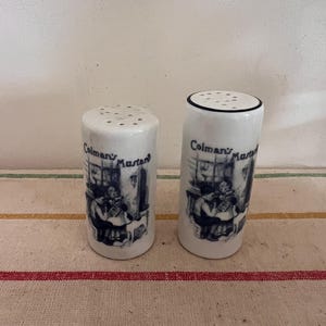 Colman’s Mustard Norfolk China blue and white matching salt and pepper set