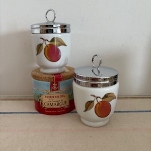 A pair of king size Royal Worcester Evesham peach and currants bone china Egg Coddler
