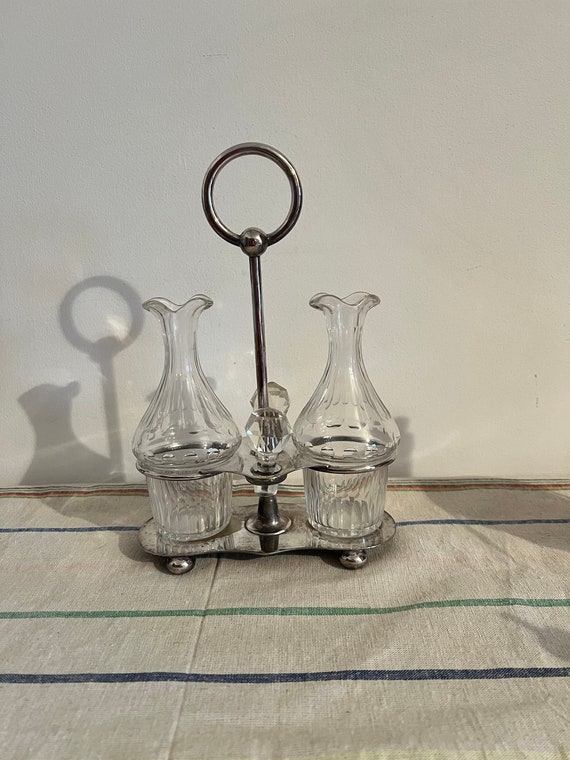 A Beautiful Mappin and Webb Antique Silver Plated Crystal Oil and
