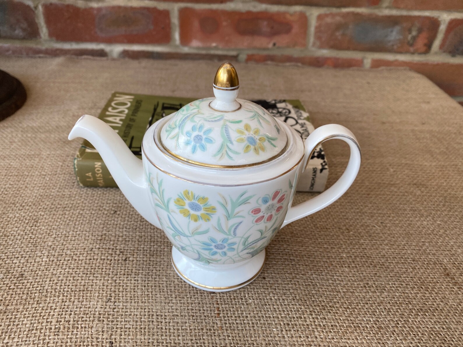 A Mintons Vanessa Bone china floral teapot for two with gold Etsy