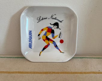 An iconic retro French white melamine Loterie Nationale Arlequin advertising ashtray