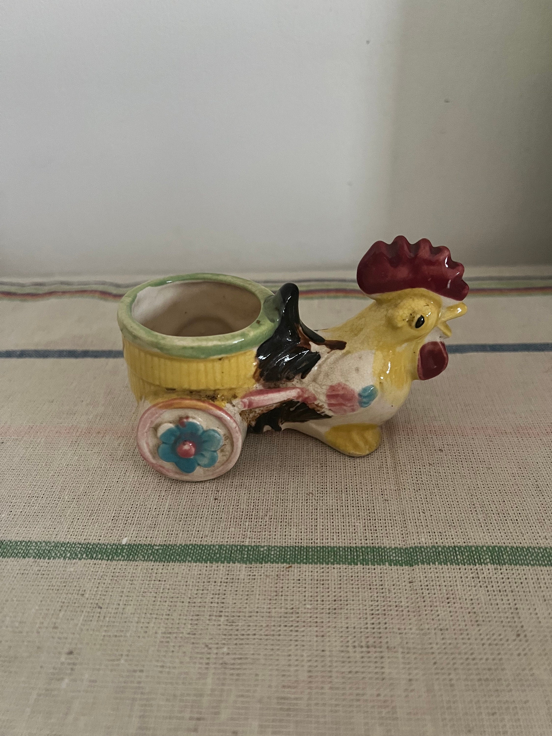 Vintage Rooster Pulling Cart Egg Cup Vintage Rooster Pulling Cart Egg Cup