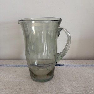 A stunning  French vintage 8&quot; Art Deco green  green glass lemonade or water  jug