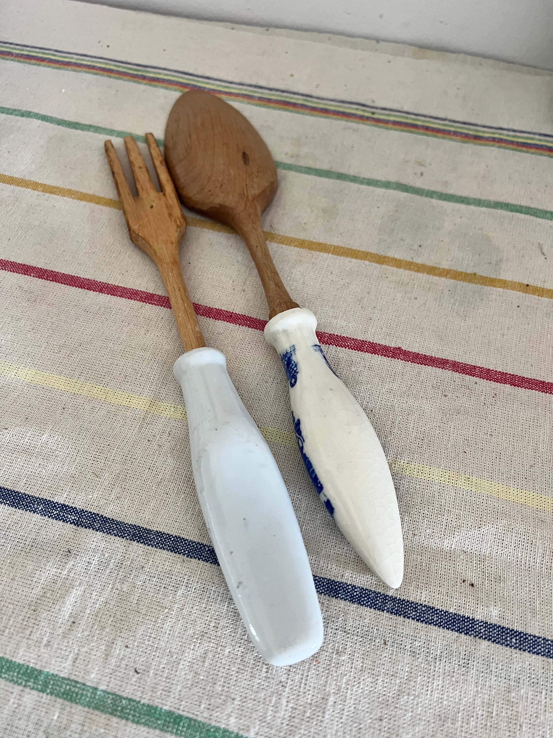 青と白の陶器で作られた東洋風のサラダサーバー - Etsy 日本