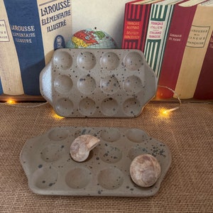 A traditional French vintage pair of Gres de l&#39;Arnon snail plates