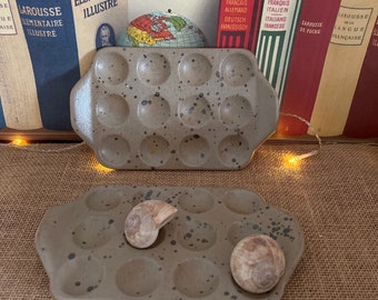 A traditional French vintage pair of Gres de l&#39;Arnon snail plates