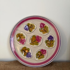 A beautiful retro hand painted 1960s  Pornic MBFA  Ninon design oyster, seafood plate