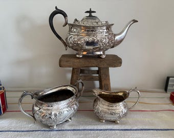A beautiful Victorian  EPBM 5682 trio of coffee pot,  large  sugar pot and creamer