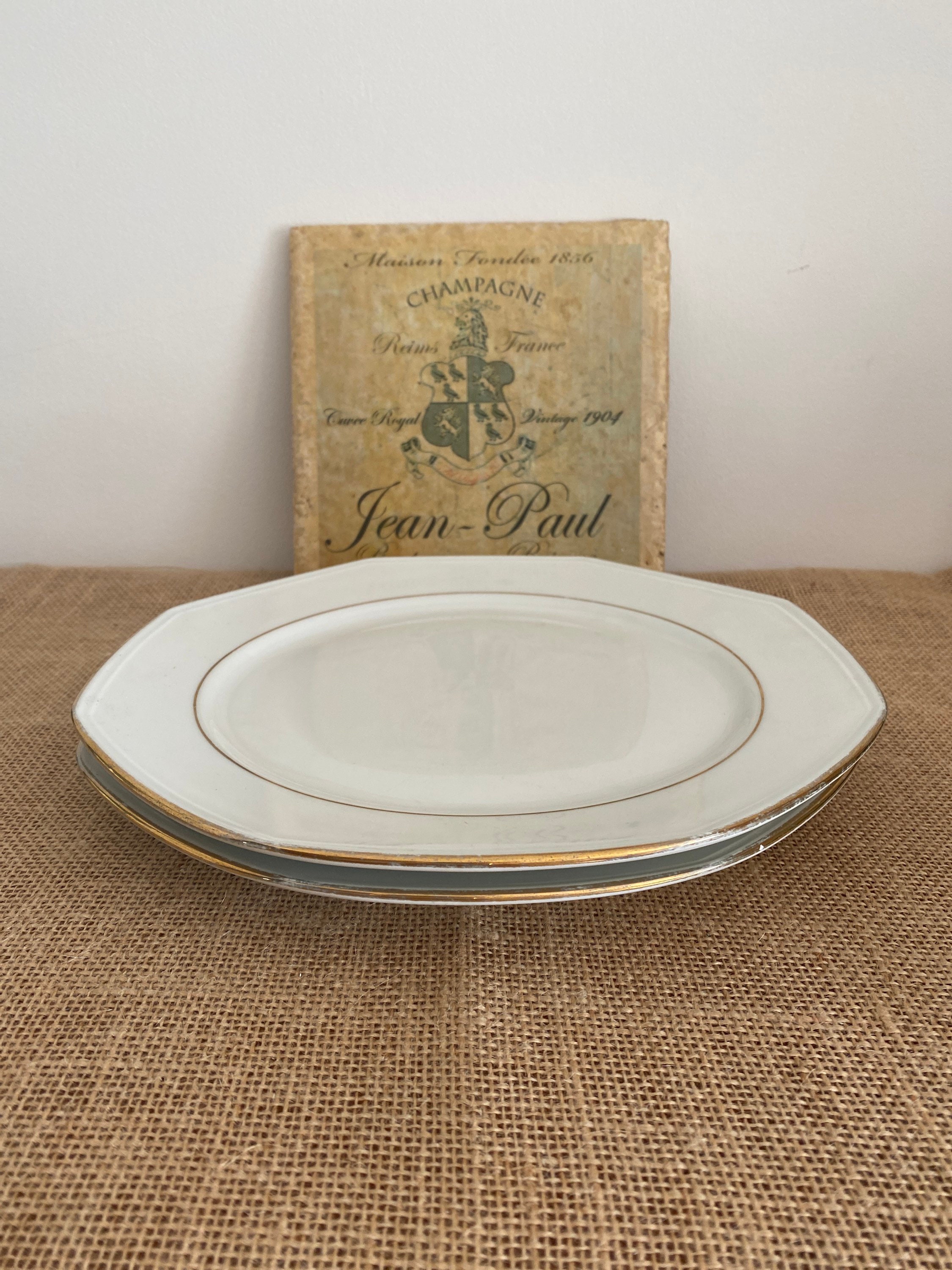 Vintage Apilco Porcelain Dinner Plates - Set of 2, Gold Rim (10.5