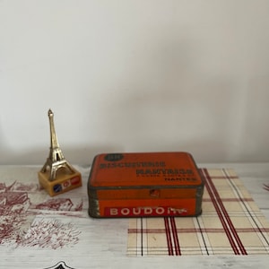 A French Vintage metal orange and gold biscuit tin advertising Biscuiterie Nanataise
