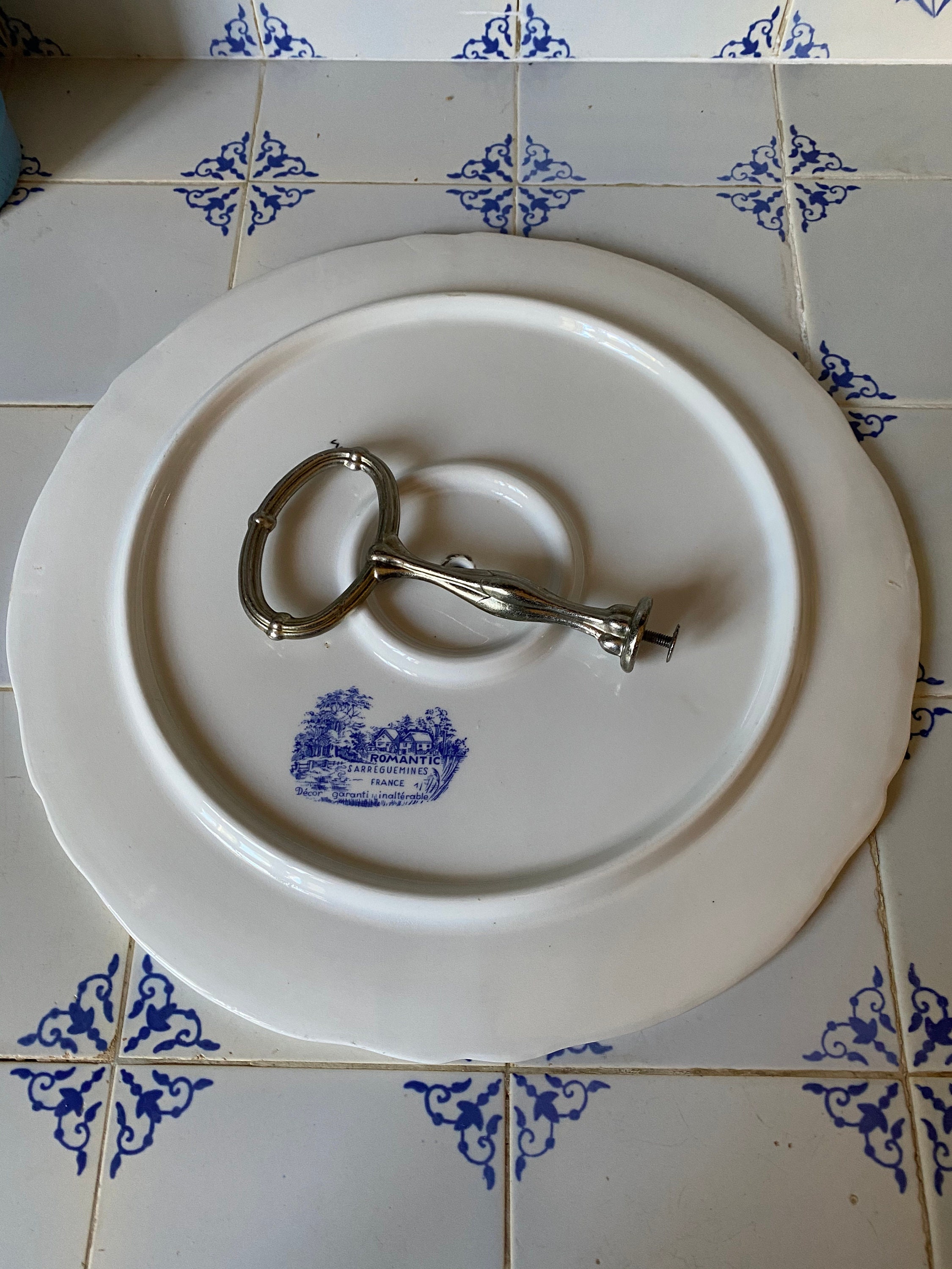 Vintage Sarreguemines 'romantic' China Blue and White Cheese Plate