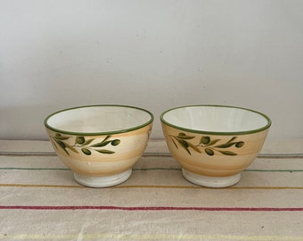 A lovely pair of  Ternana Italian  ceramic olive design soup, dip, snack bowls bowls