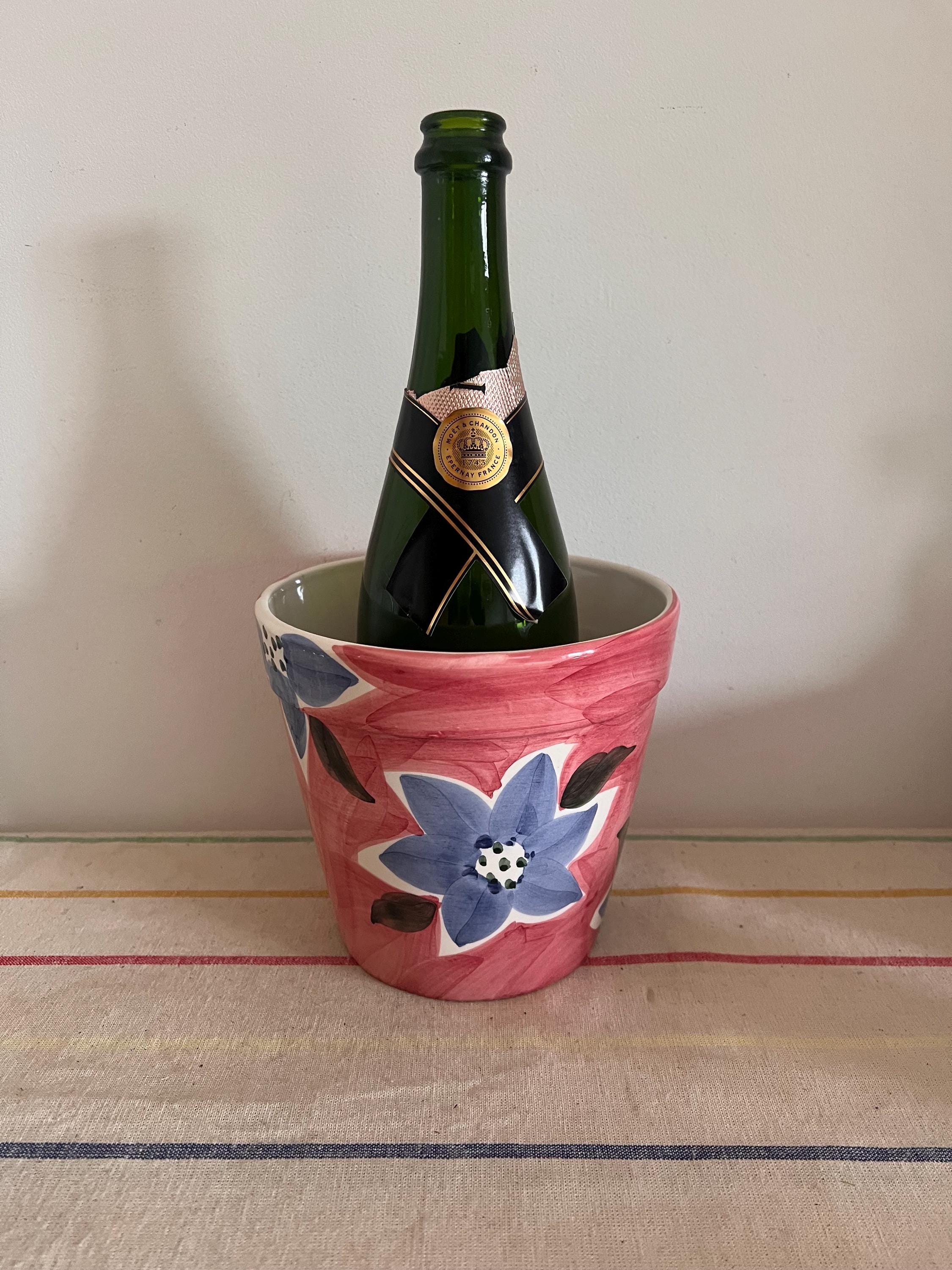 ポルトガルで手描きされた美しいピンク、ブルー、ホワイトの室内用花鉢