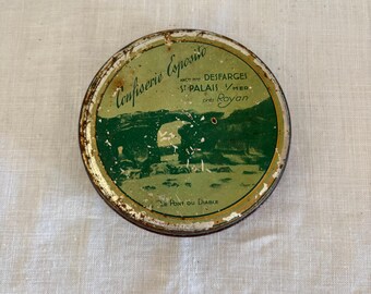 Vintage French Confiserie Esposito round green Tin with Lid